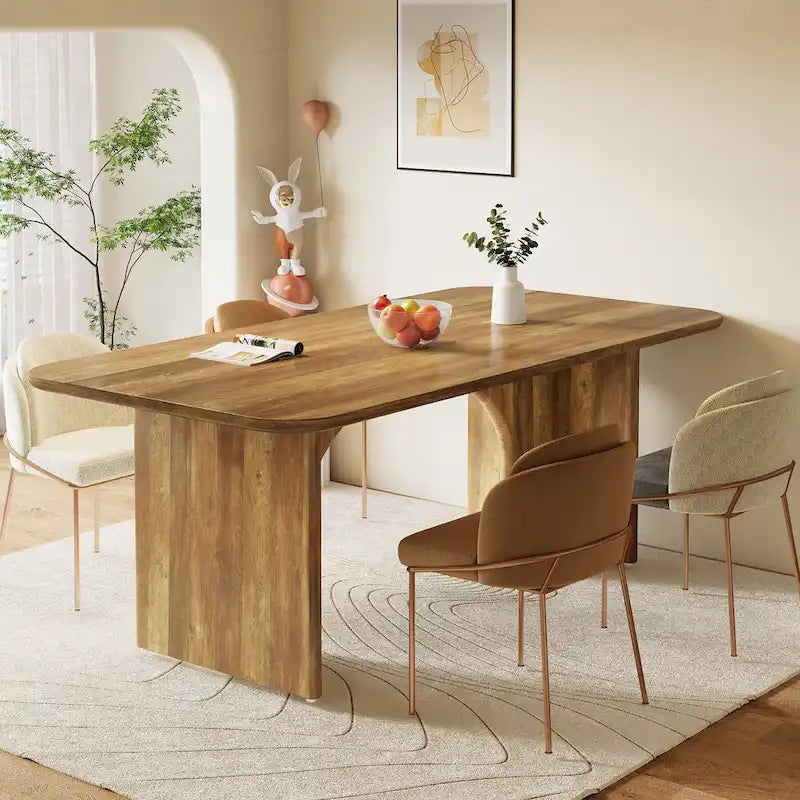 Table à manger rectangulaire avec pieds arqués – Blanc crème, style moderne, 4–6 places