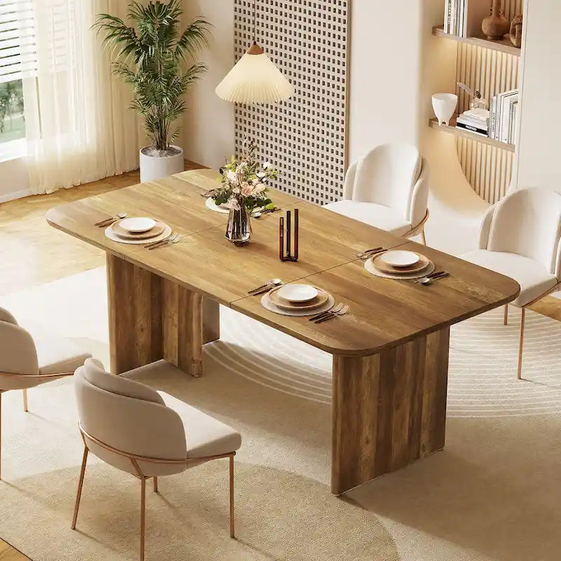 Table à manger rectangulaire avec pieds arqués – Blanc crème, style moderne, 4–6 places