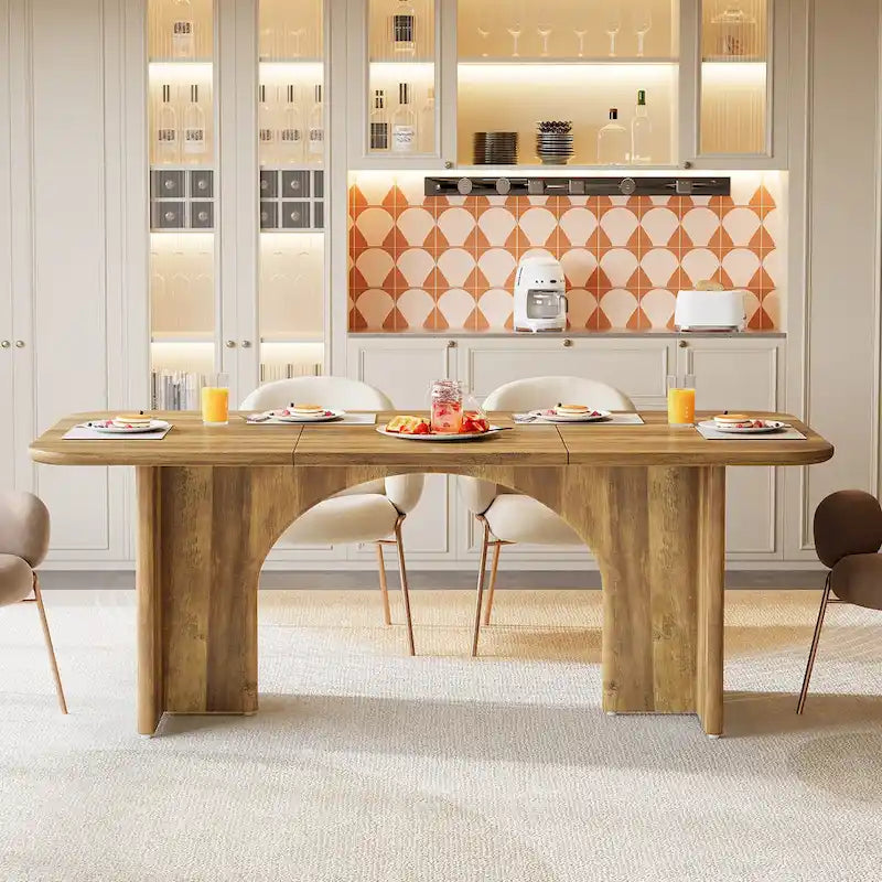 Table à manger rectangulaire avec pieds arqués – Blanc crème, style moderne, 4–6 places