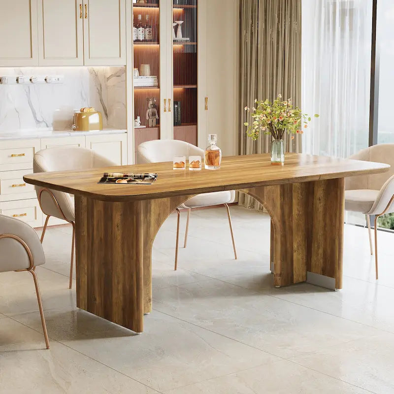 Table à manger rectangulaire avec pieds arqués – Blanc crème, style moderne, 4–6 places