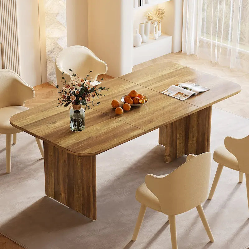 Table à manger rectangulaire avec pieds arqués – Blanc crème, style moderne, 4–6 places