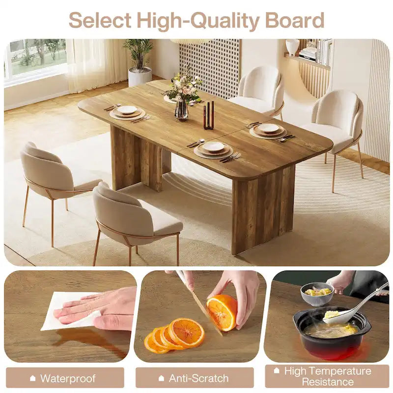 Table à manger rectangulaire avec pieds arqués – Blanc crème, style moderne, 4–6 places
