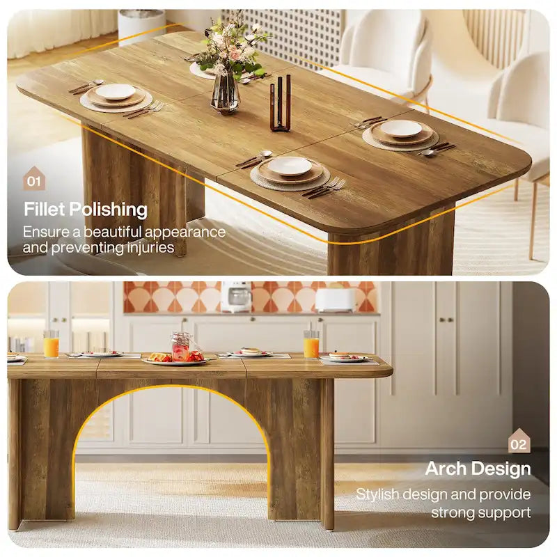 Table à manger rectangulaire avec pieds arqués – Blanc crème, style moderne, 4–6 places