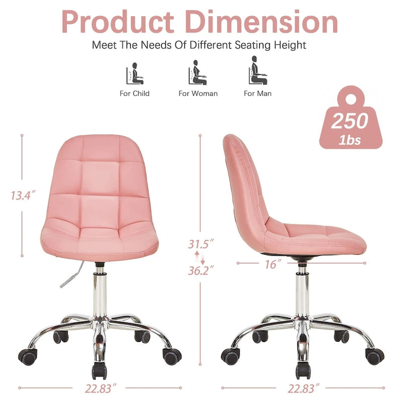 Chaise de bureau sans accoudoirs – Noir/Blanc, style moderne, individuelle