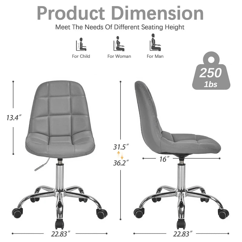 Chaise de bureau sans accoudoirs – Noir/Blanc, style moderne, individuelle