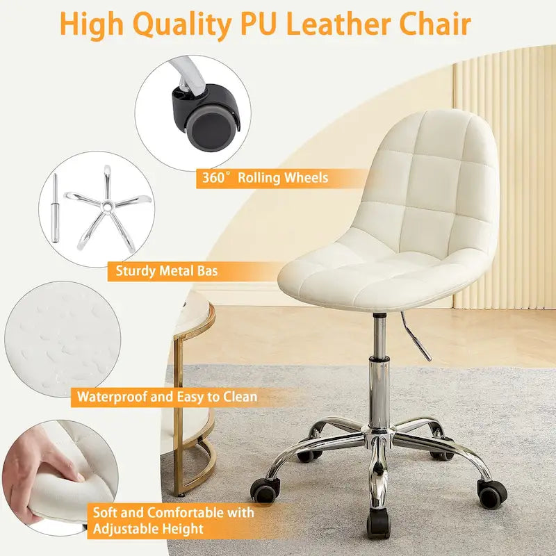 Chaise de bureau sans accoudoirs – Noir/Blanc, style moderne, individuelle