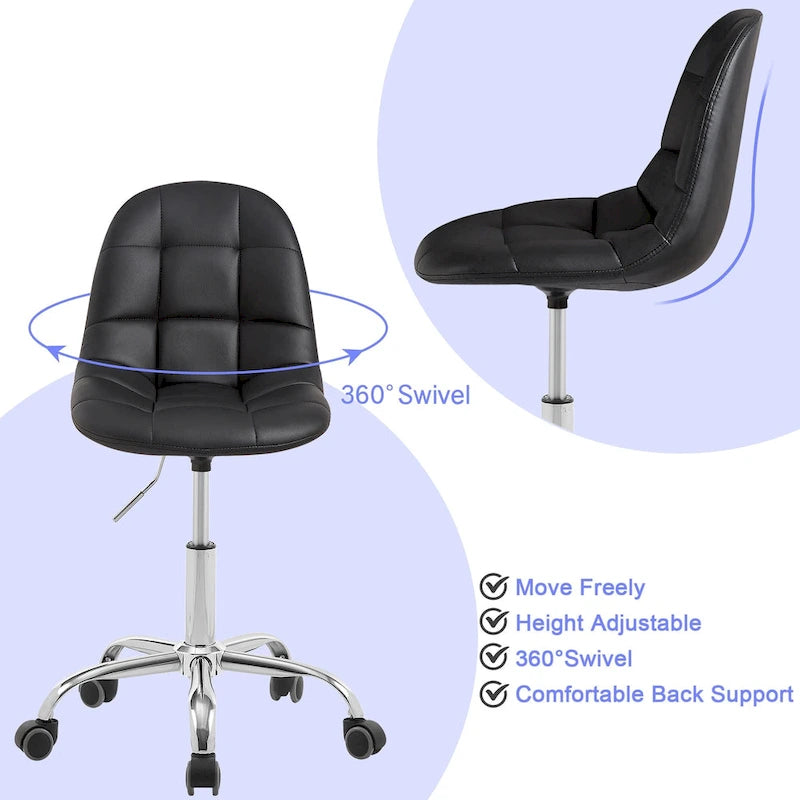 Chaise de bureau sans accoudoirs – Noir/Blanc, style moderne, individuelle