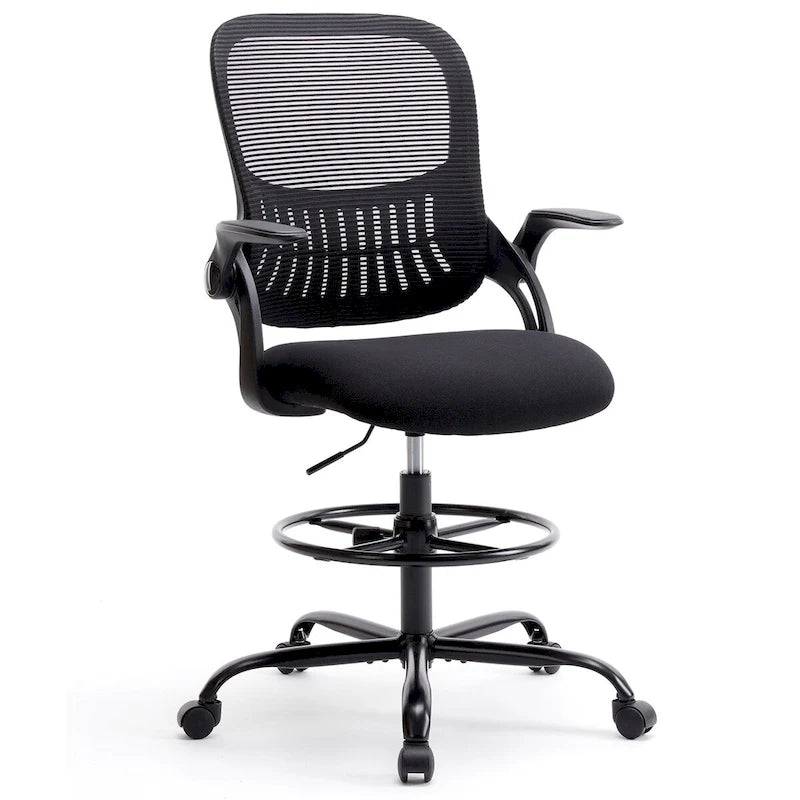 Chaise de dessinateur haute avec accoudoirs relevables – Gris/Noir, Ergonomique, Simple
