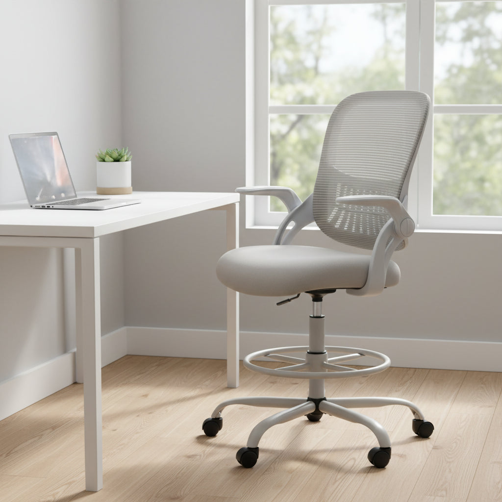 Drafting Tall Office Chair Ergonomic High Desk Chair with Flip-up Armrests