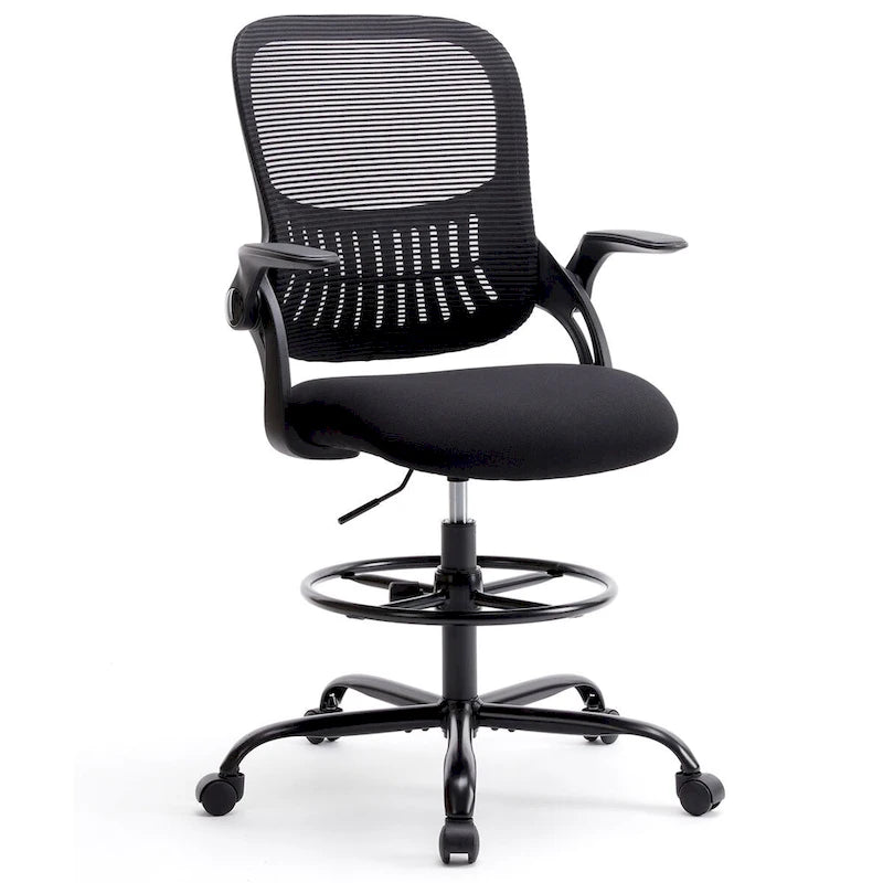 Chaise de dessinateur haute avec accoudoirs relevables – Gris/Noir, Ergonomique, Simple