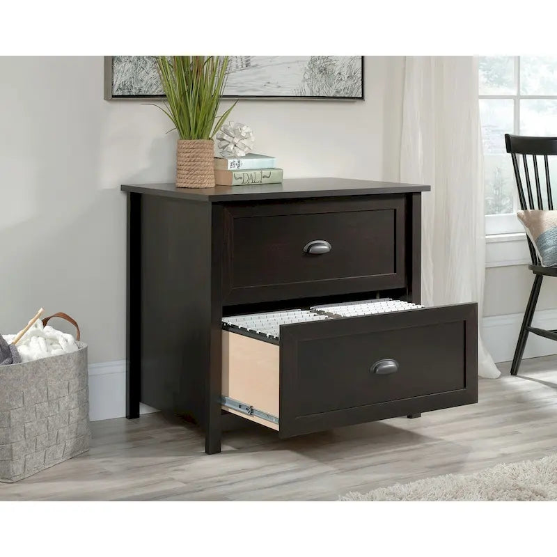 Classeur latéral à 2 tiroirs – Noir antique / Blanc cassé, style classique, simple