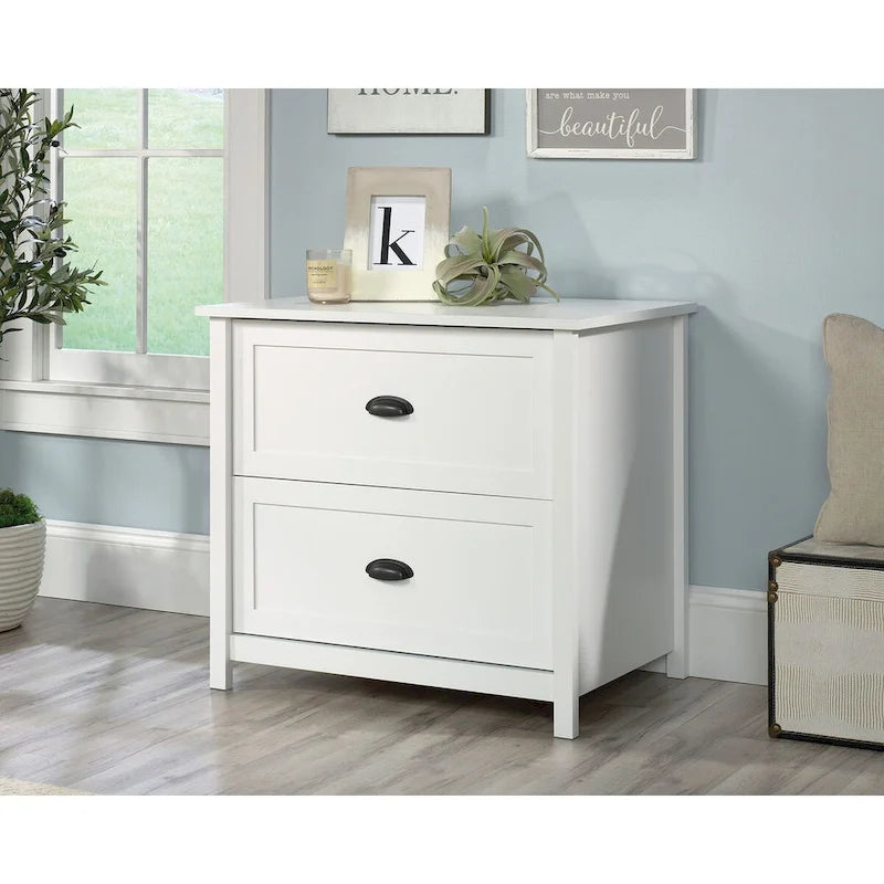 Classeur latéral à 2 tiroirs – Noir antique / Blanc cassé, style classique, simple