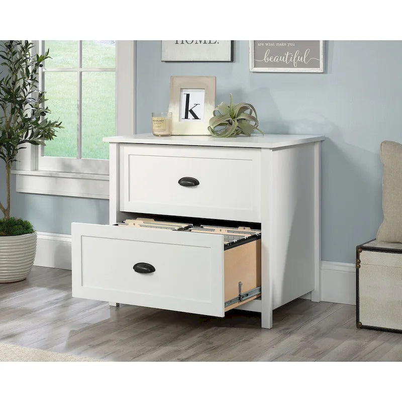 Classeur latéral à 2 tiroirs – Noir antique / Blanc cassé, style classique, simple