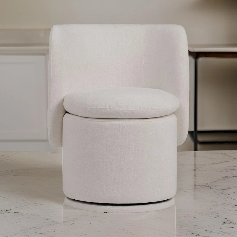 Reno Nori 26 pouces, chaise de salle à manger pivotante, tissu blanc cassé, dossier à oreilles, bois