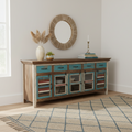 Buffet en bois massif à volets – Multicolore, style rustique, simple