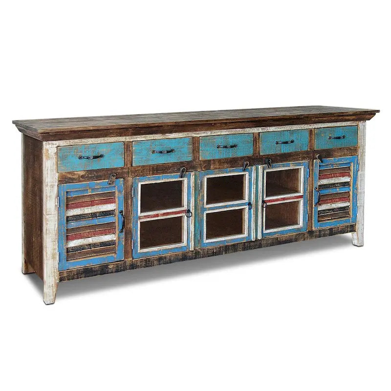 Buffet en bois massif à volets – Multicolore, style rustique, simple