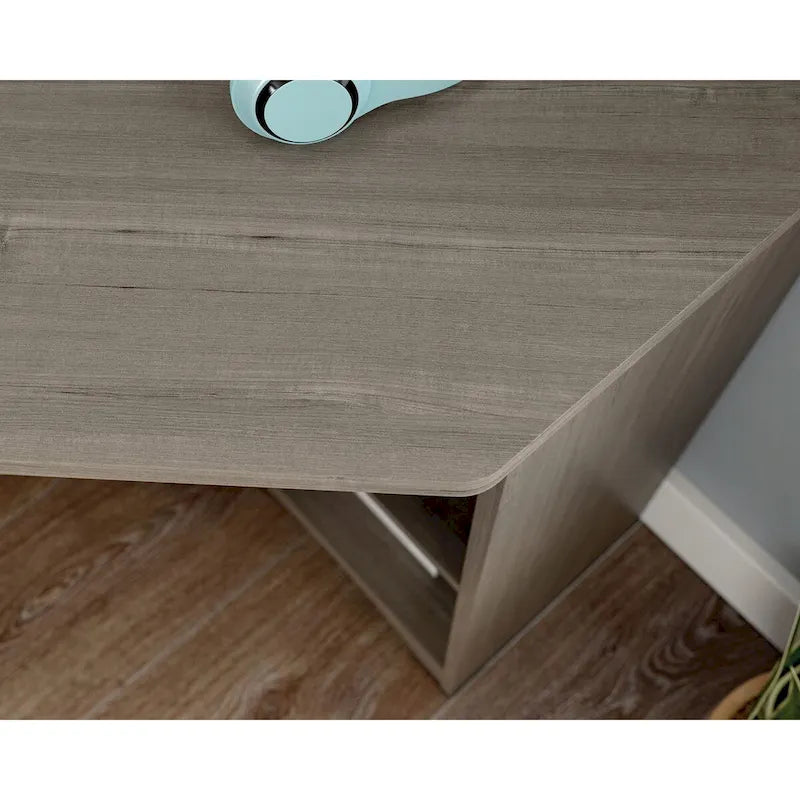 Bureau d'angle avec étagères ouvertes – Acajou épicé, peu encombrant, simple