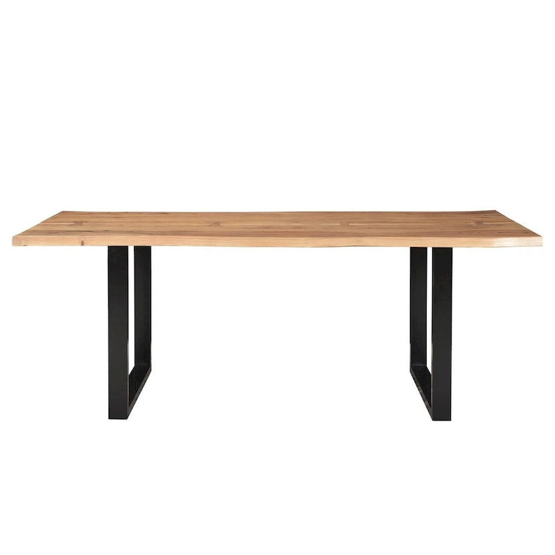 Table à manger Live Edge en acacia avec chevilles papillon – Marron, style naturel, 8–10 places