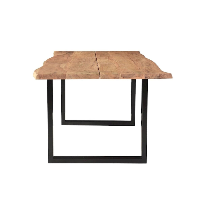 Table à manger Live Edge en acacia avec chevilles papillon – Marron, style naturel, 8–10 places
