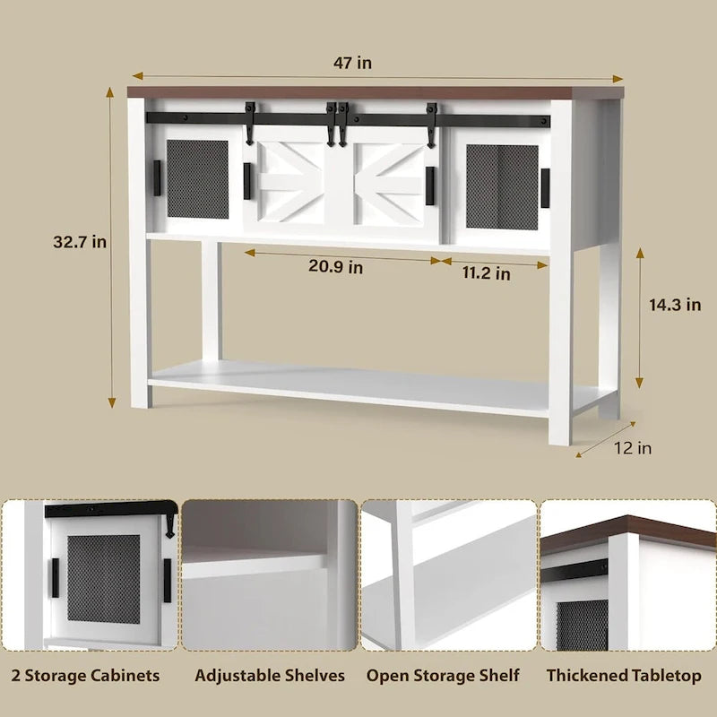 Meuble console à porte coulissante de style ferme – Blanc, utilisation individuelle