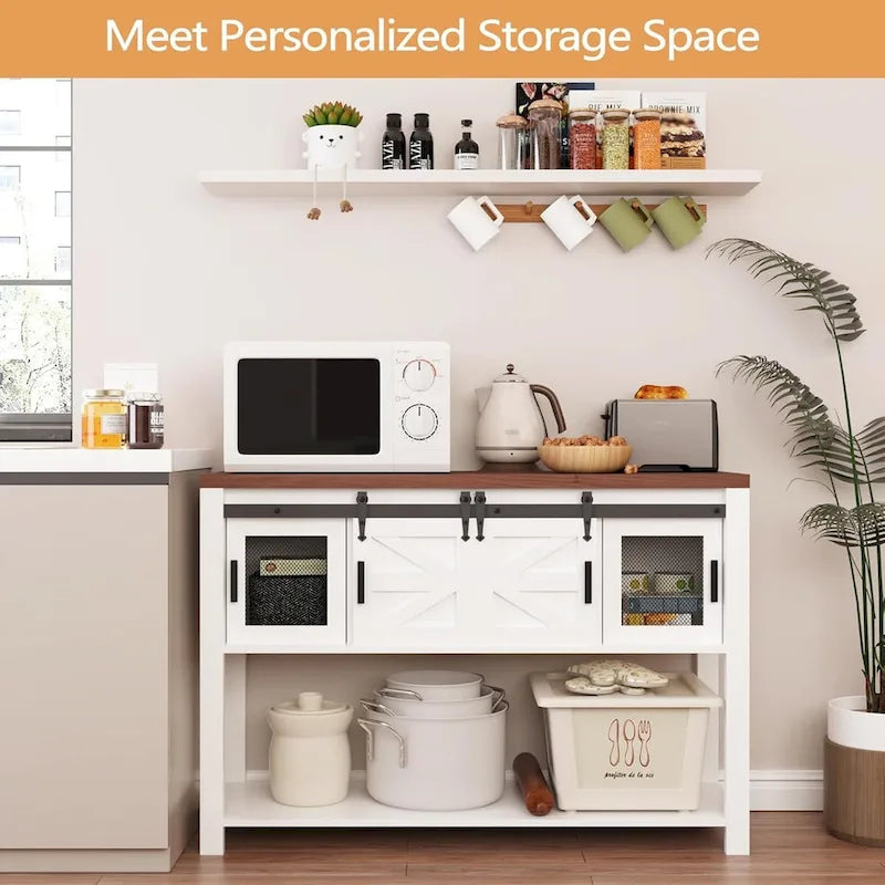 Meuble console à porte coulissante de style ferme – Blanc, utilisation individuelle