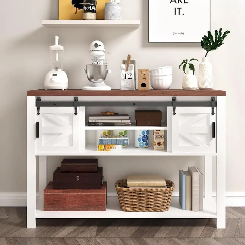 Meuble console à porte coulissante de style ferme – Blanc, utilisation individuelle