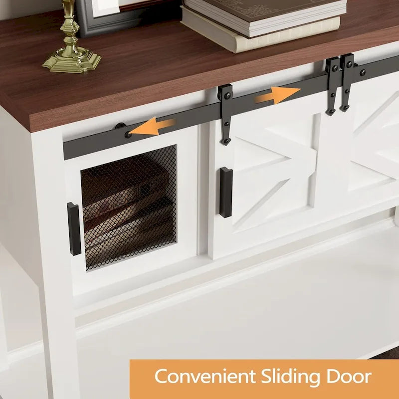 Meuble console à porte coulissante de style ferme – Blanc, utilisation individuelle