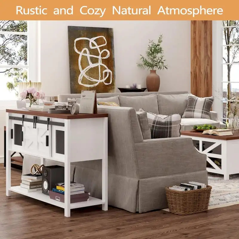 Meuble console à porte coulissante de style ferme – Blanc, utilisation individuelle