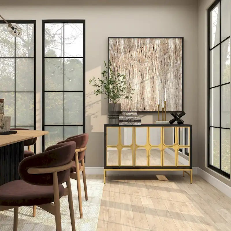 Armoire de rangement à façade miroir – Noir/Doré, style glamour, simple